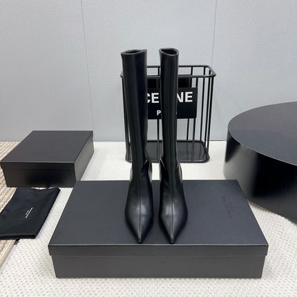 KNEE HIGH BOOTS 85 MM IN BLACK CALFSKIN