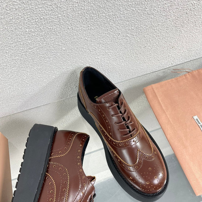Baroque Thick-Soled Oxford Shoes With Laces Walnut Calfskin