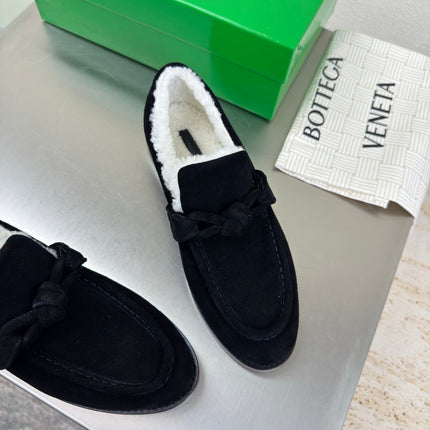 BOTTEGA VENETA 26S LOAFERS IN BLACK SUEDE AND WHITE WOOL