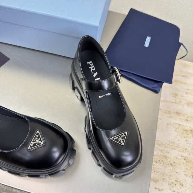 PRADA 25S PLATFORM MARY JANE SHOES IN BLACK CALFSKIN STYLE 3