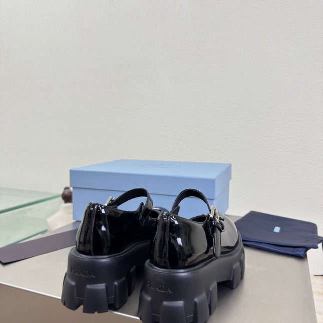 PRADA 25S PLATFORM MARY JANE SHOES IN BLACK GLOSSY CALFSKIN STYLE 2