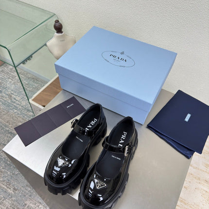 PRADA 25S PLATFORM MARY JANE SHOES IN BLACK GLOSSY CALFSKIN STYLE 2