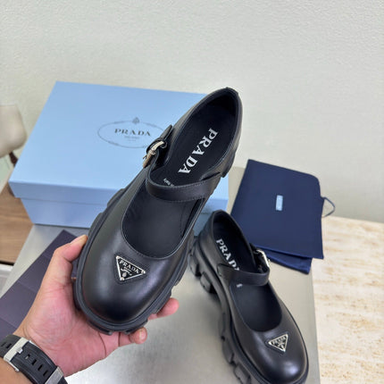 PRADA 25S PLATFORM MARY JANE SHOES IN BLACK CALFSKIN STYLE 1
