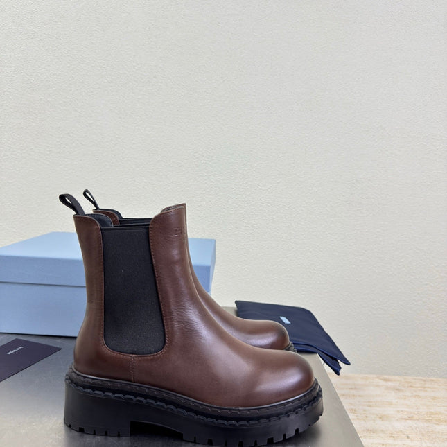 PRADA 25S PLATFORM CHELSEA BOOTS IN DARK BROWN CALFSKIN