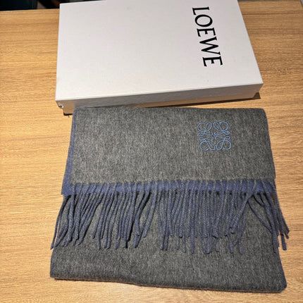 SCARF 180 CM IN AEGEAN BLUE AND MOUSE GRAY WOOL AND CASHMERE 411837