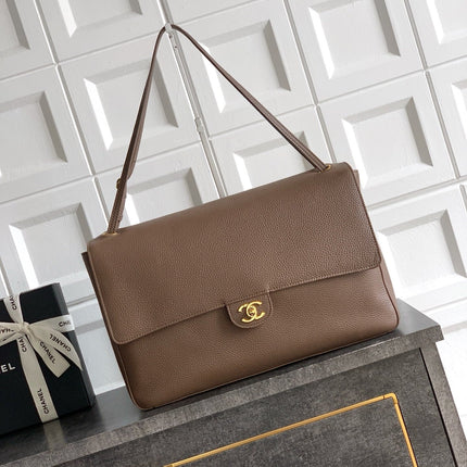 CHANEL 26S SOUPLISSIMO MAXI FLAP 39 IN BROWN GRAINED CALFSKIN GOLD HARDWARE