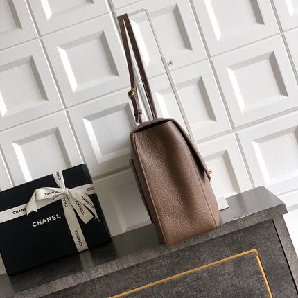 CHANEL 26S SOUPLISSIMO MAXI FLAP 39 IN BROWN GRAINED CALFSKIN GOLD HARDWARE