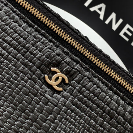 CHANEL 26S VANITY CASE 17 IN BLACK WOVEN RAFFIA GOLD HARDWARE