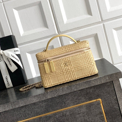 CHANEL 26S COCO CRUSH BAG 17 IN BEIGE RAFFIA AND CALFSKIN GOLD HARDWARE