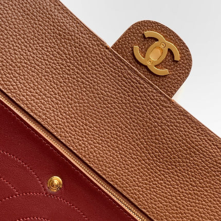 CHANEL 26S SOUPLISSIMO MAXI FLAP 39 IN CARAMEL BROWN GRAINED CALFSKIN GOLD HARDWARE