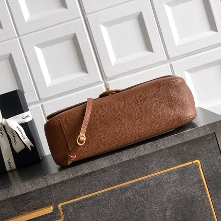 CHANEL 26S SOUPLISSIMO MAXI FLAP MEDIUM 32 IN CARAMEL BROWN GRAINED CALFSKIN GOLD HARDWARE