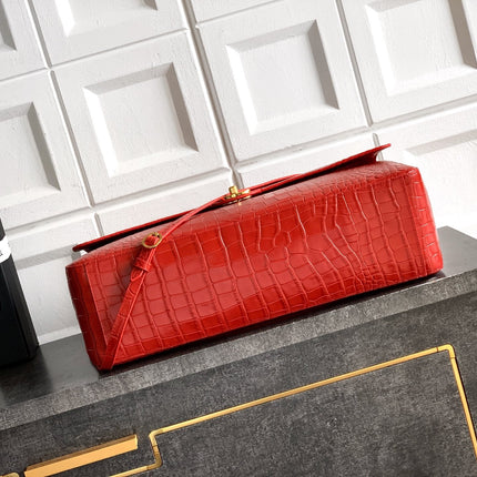 CHANEL 26S SOUPLISSIMO MAXI FLAP 39 IN RED CROCODILE-EMBOSSED CALFSKIN GOLD HARDWARE