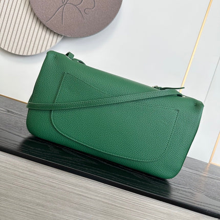 CHANEL 26S MAXI FLAP BAG 32 IN GREEN GRAINED CALFSKIN SILVER HARDWARE