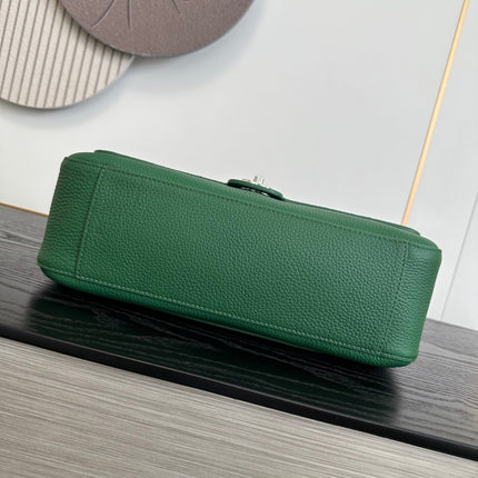 CHANEL 26S MAXI FLAP BAG 32 IN GREEN GRAINED CALFSKIN SILVER HARDWARE