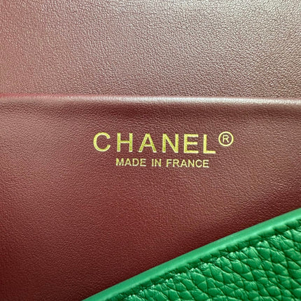 CHANEL 26S MAXI FLAP BAG 39 IN GREEN GRAINED CALFSKIN GOLD HARDWARE