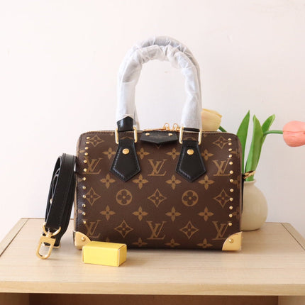LV 26S SPEEDY TRUNK 20 IN BROWN AND BLACK MONOGRAM CANVAS
