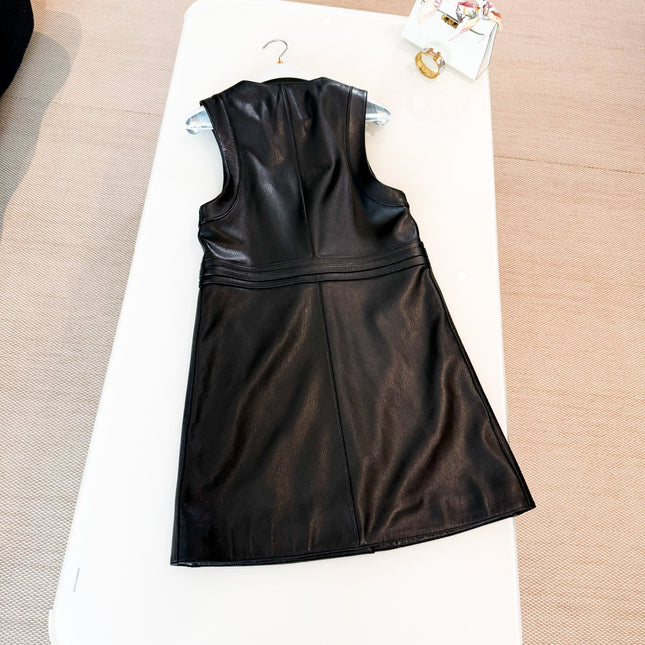 HERMES 25S LEATHER-BUCKLE WAIST VEST DRESS 120