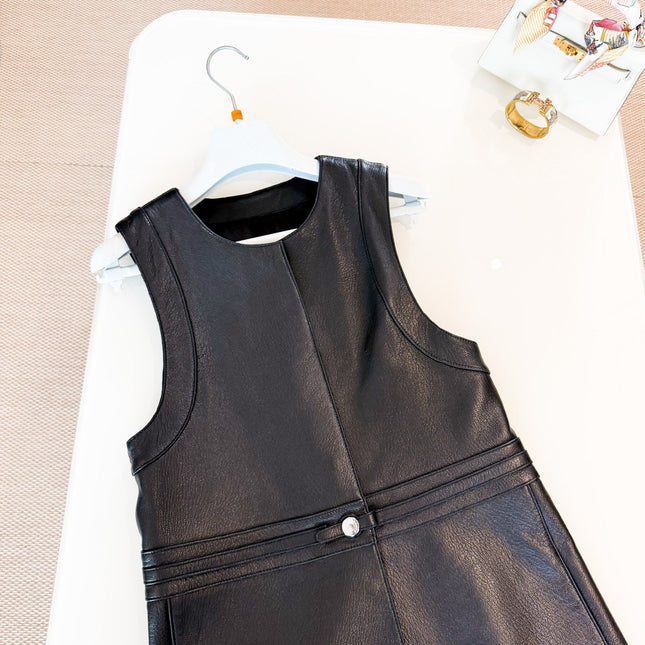 HERMES 25S LEATHER-BUCKLE WAIST VEST DRESS 120
