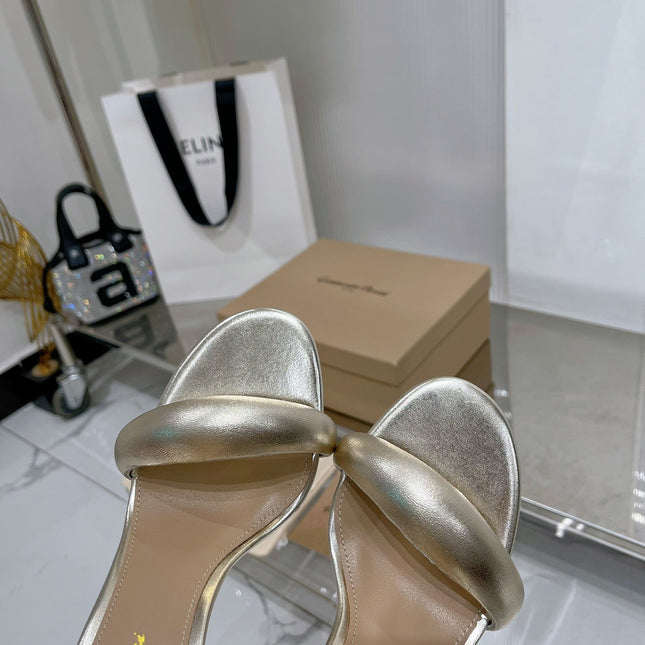 GIANVITO ROSSI 26S PADDED STRAP HIGH-HEEL MULES 105 MM IN GOLD LAMBSKIN