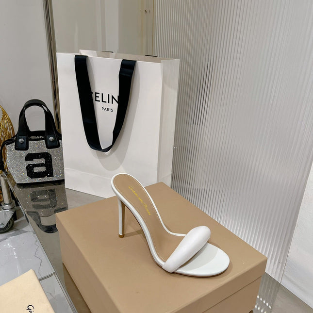 GIANVITO ROSSI 26S PADDED STRAP HIGH-HEEL MULES 105 MM IN WHITE LAMBSKIN