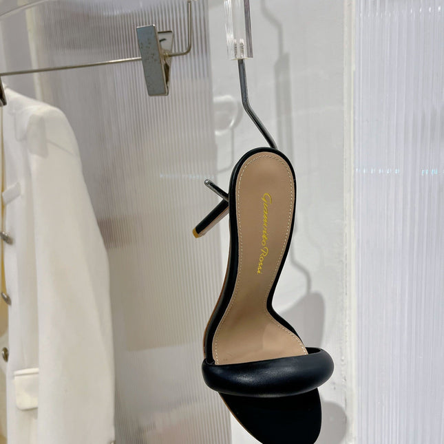 GIANVITO ROSSI 26S PADDED STRAP HIGH-HEEL MULES 105 MM IN BLACK LAMBSKIN