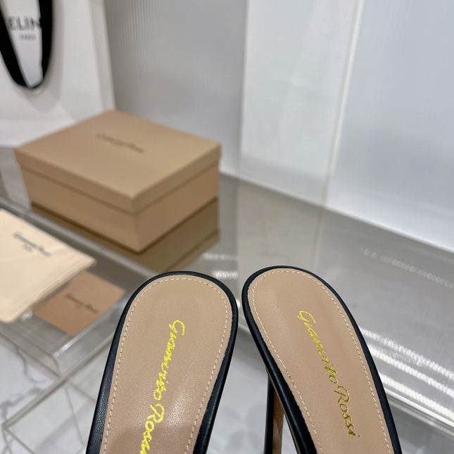 GIANVITO ROSSI 26S PADDED STRAP HIGH-HEEL MULES 105 MM IN BLACK LAMBSKIN