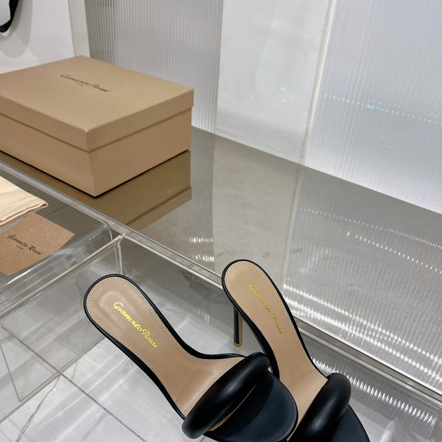 GIANVITO ROSSI 26S PADDED STRAP HIGH-HEEL MULES 105 MM IN BLACK LAMBSKIN