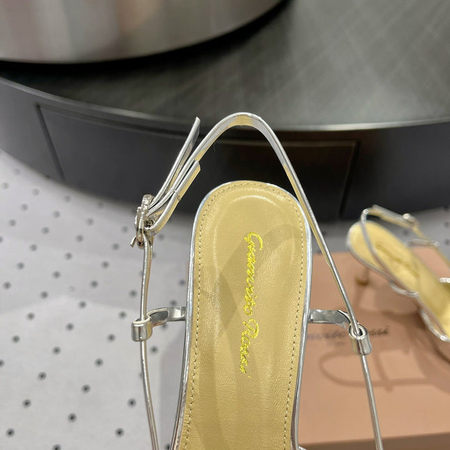 GIANVITO ROSSI 26S HEELED SLINGBACKS 85 MM IN SILVER PATENT CALFSKIN