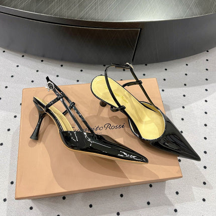 GIANVITO ROSSI 26S HEELED SLINGBACKS 85 MM IN BLACK PATENT CALFSKIN