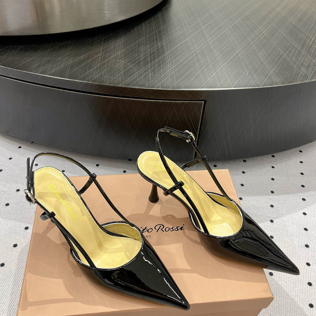 GIANVITO ROSSI 26S HEELED SLINGBACKS 85 MM IN BLACK PATENT CALFSKIN