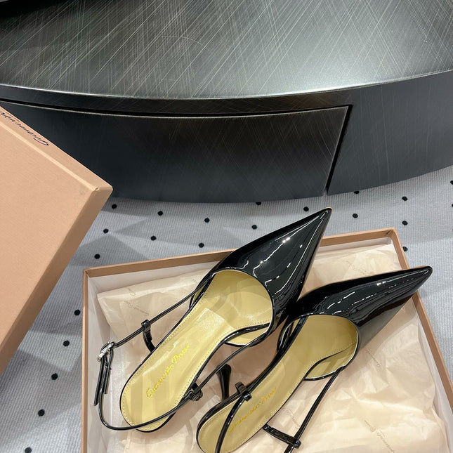 GIANVITO ROSSI 26S HEELED SLINGBACKS 85 MM IN BLACK PATENT CALFSKIN