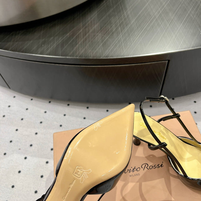 GIANVITO ROSSI 26S HEELED SLINGBACKS 85 MM IN BLACK PATENT CALFSKIN