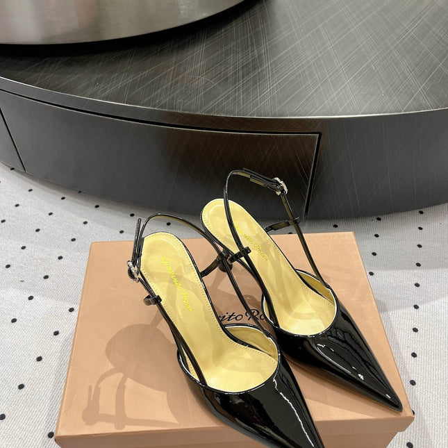 GIANVITO ROSSI 26S HEELED SLINGBACKS 85 MM IN BLACK PATENT CALFSKIN