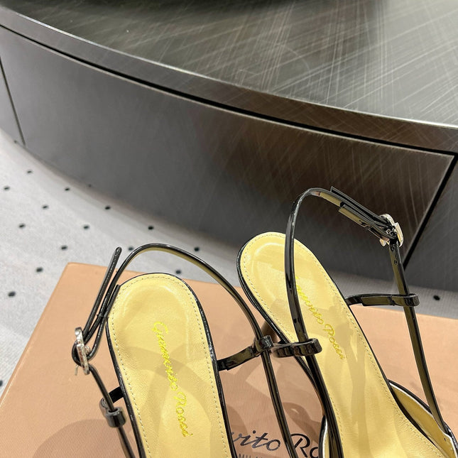 GIANVITO ROSSI 26S HEELED SLINGBACKS 85 MM IN BLACK PATENT CALFSKIN
