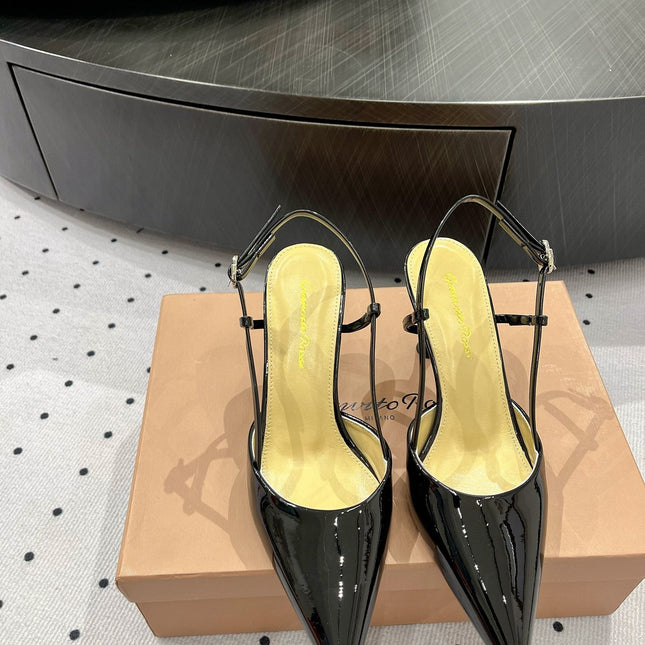GIANVITO ROSSI 26S HEELED SLINGBACKS 85 MM IN BLACK PATENT CALFSKIN