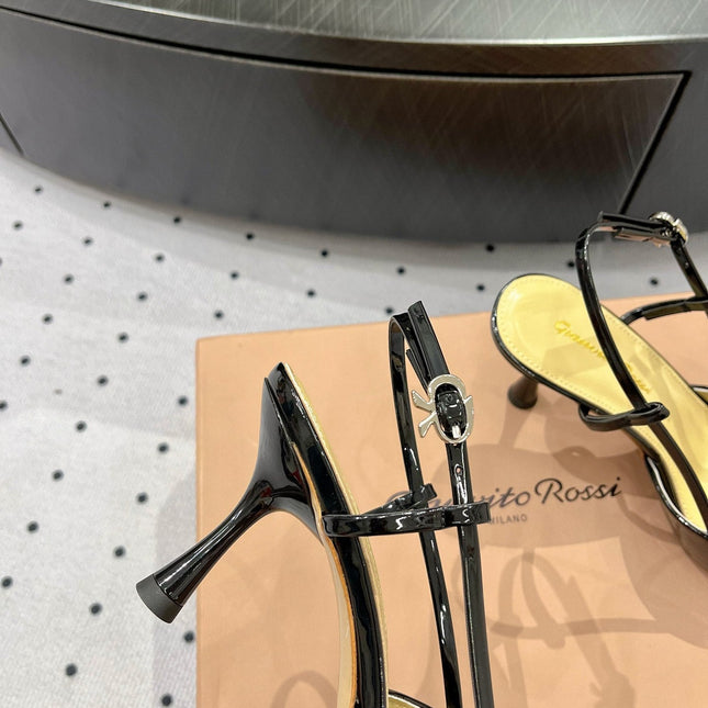 GIANVITO ROSSI 26S HEELED SLINGBACKS 85 MM IN BLACK PATENT CALFSKIN
