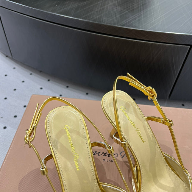 GIANVITO ROSSI 26S HEELED SLINGBACKS 85 MM IN GOLD PATENT CALFSKIN