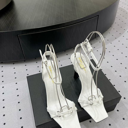 SL ANKLE-BUCKLE HEELED SANDALS WHITE CALFSKIN
