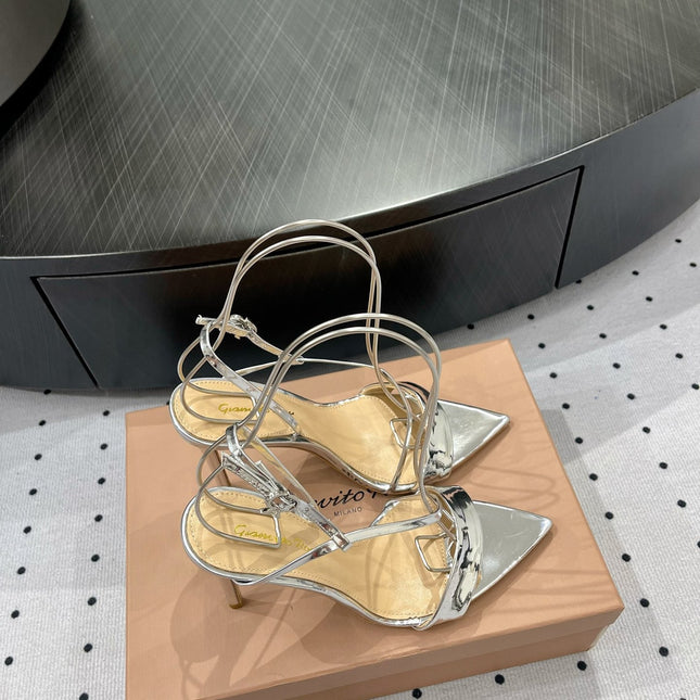 GIANVITO ROSSI 26S STRAPPY HIGH-HEEL SANDALS 110 MM IN SILVER CALFSKIN