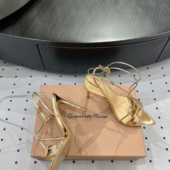 GIANVITO ROSSI 26S STRAPPY HIGH-HEEL SANDALS 110 MM IN GOLD CALFSKIN