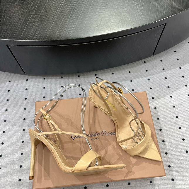 GIANVITO ROSSI 26S STRAPPY HIGH-HEEL SANDALS 110 MM IN BEIGE CALFSKIN