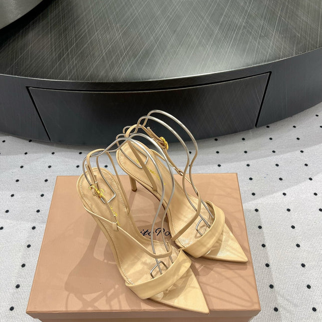 GIANVITO ROSSI 26S STRAPPY HIGH-HEEL SANDALS 110 MM IN BEIGE CALFSKIN