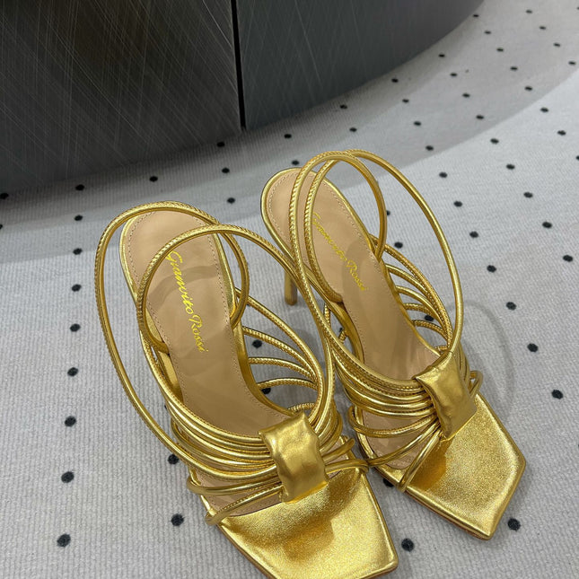 GIANVITO ROSSI 26S STRAPPY HIGH-HEEL SANDALS 110 MM IN GOLD LAMBSKIN