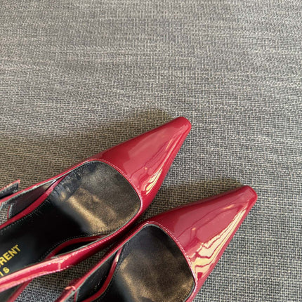 YSL 26S HEELED SLINGBACKS 100 MM IN DARK RED CALFSKIN