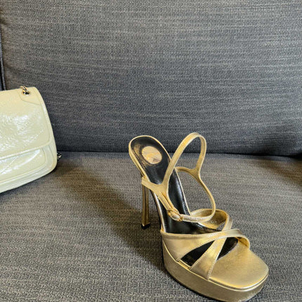 YSL 26S CROSS-STRAP SANDALS 150 MM IN GOLD CALFSKIN
