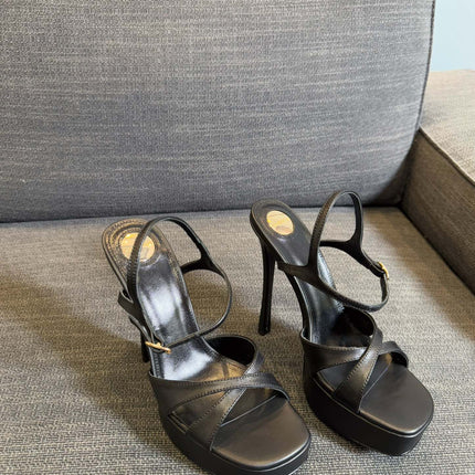YSL 26S CROSS-STRAP SANDALS 150 MM IN BLACK CALFSKIN