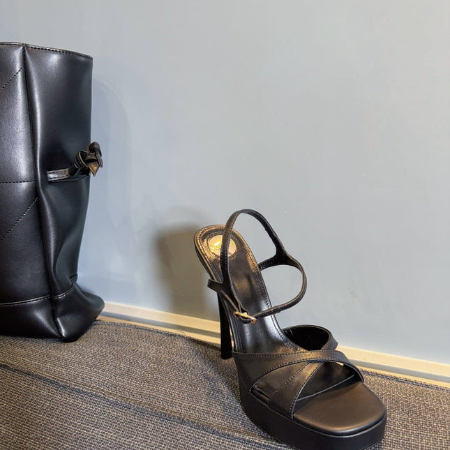 YSL 26S CROSS-STRAP SANDALS 150 MM IN BLACK CALFSKIN