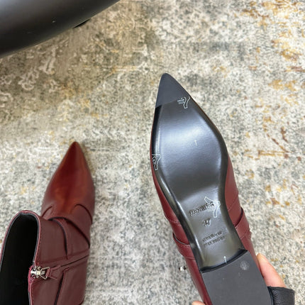 HM 26S FLAT ANKLE BOOTS IN WINE RED CALFSKIN