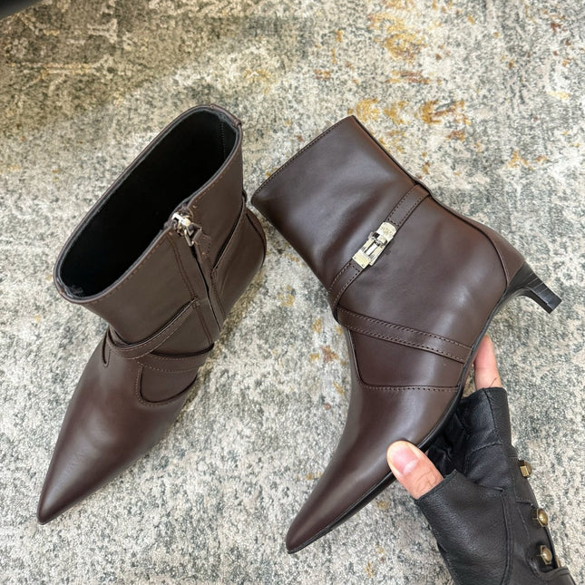 HM 26S POINTED-TOE ANKLE BOOTS 35 MM IN DARK BROWN CALFSKIN