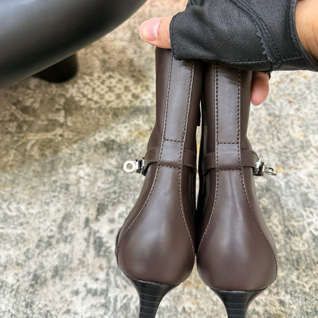 HM 26S POINTED-TOE ANKLE BOOTS 35 MM IN DARK BROWN CALFSKIN